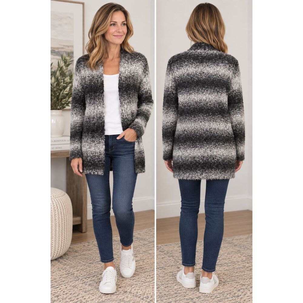 Rachel Zoe Black Grey Sweater Duster Small Ombre Alpaca Wool Teddy